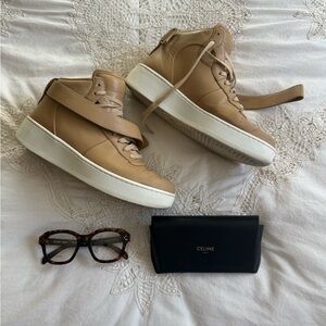 Cèline Hightop Sneakers, Carmel Leather, EU Size 39 (US Approx. 7.5-8)-